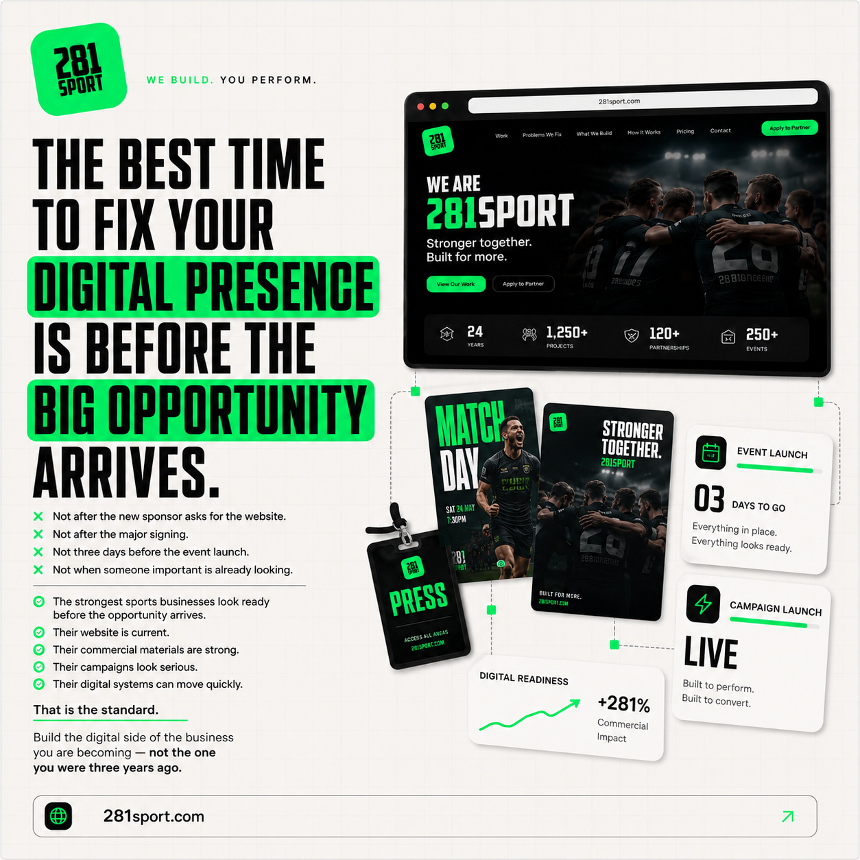 281Sport campaign: the best time to fix your digital presence is before the big opportunity arrives